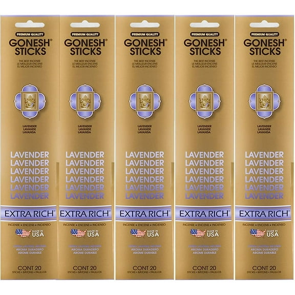 Gonesh Incense Sticks Extra Rich Collection - Lavender - 5 Packs (100 Total)