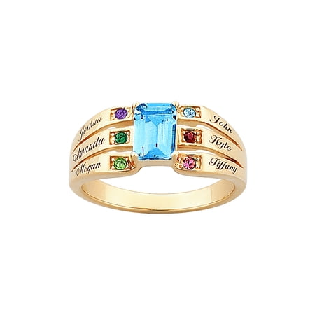 Personalized Planet Family Sterling Silver or 18K Gold over Silver Birthstone and Name Ring