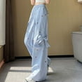thumbnail image 6 of XIAONU Women's Cargo Bow-Accent Pants Wide-Leg Printed Trousers Playful Casual Daily Lounge Bottoms, 6 of 8
