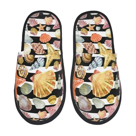 Balery Sea Shell Slient Indoor Furry Fleece Comfort House Shoes Soft Non-Slip Home Shoes Cotton slippers House Slippers-- Medium