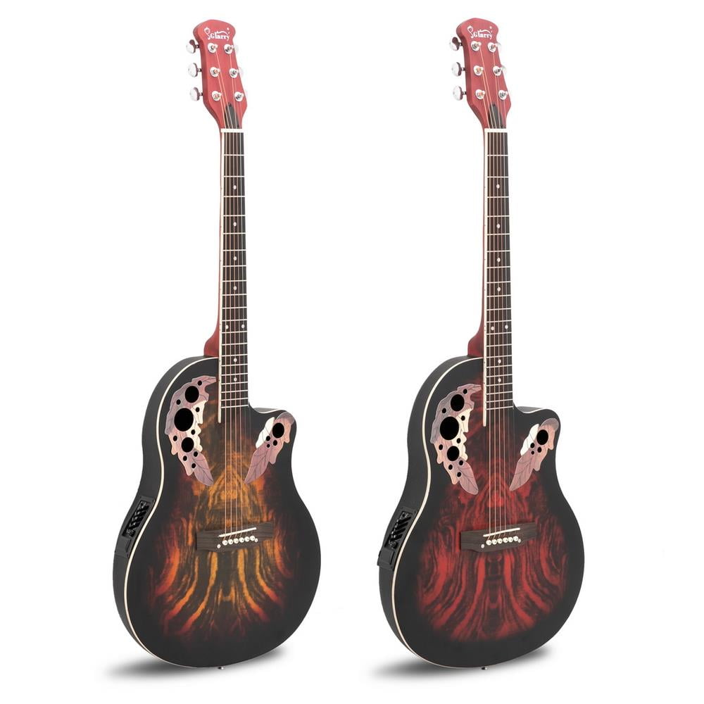 Glarry 41 Inch Full-Size Cutaway Acoustic-Electric Guitar Round Back, Sunset Red