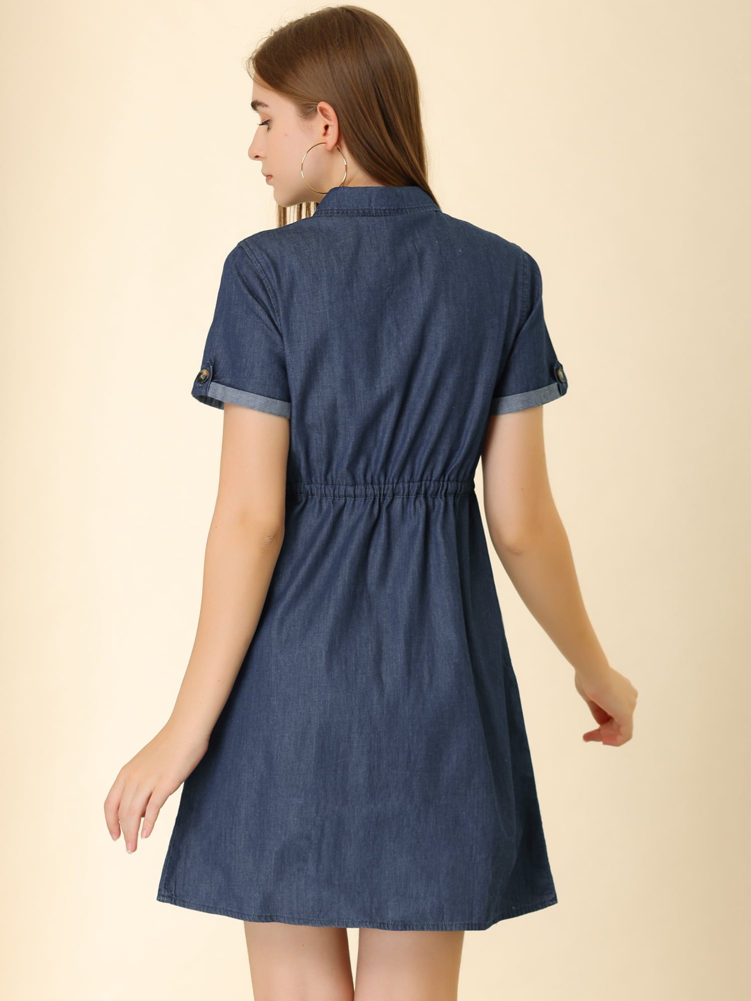 DARING DIVA Casual Button Front Summer Short Sleeve Dresses S Medium Blue