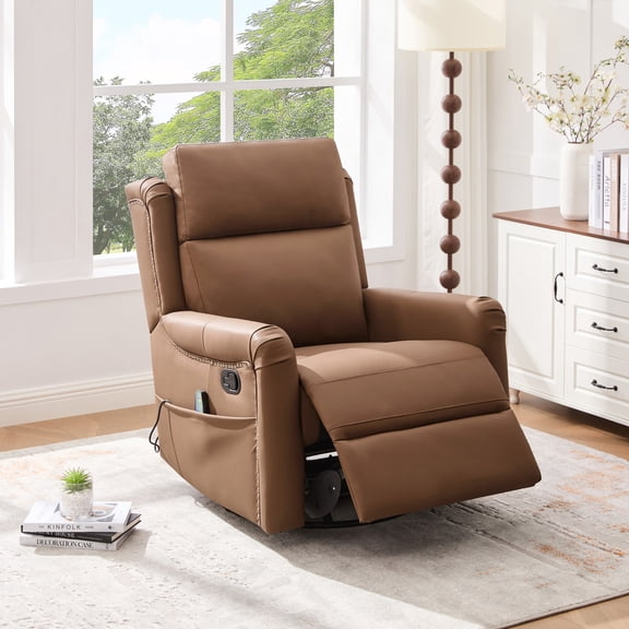 Christopher Knight Home Manual Swivel Rocking Massage Recliner Chair with Heating, Brown