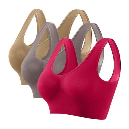 LYEAA Womens Push up Bras No Wire 3 Pack Support Plus Size Wireless Cool thin Sport Yoga Bra Solid Stretch Fitness Workout Bra Full Cup Comfort Bras Pullover Breathable Sleeping Bras Multicolor L