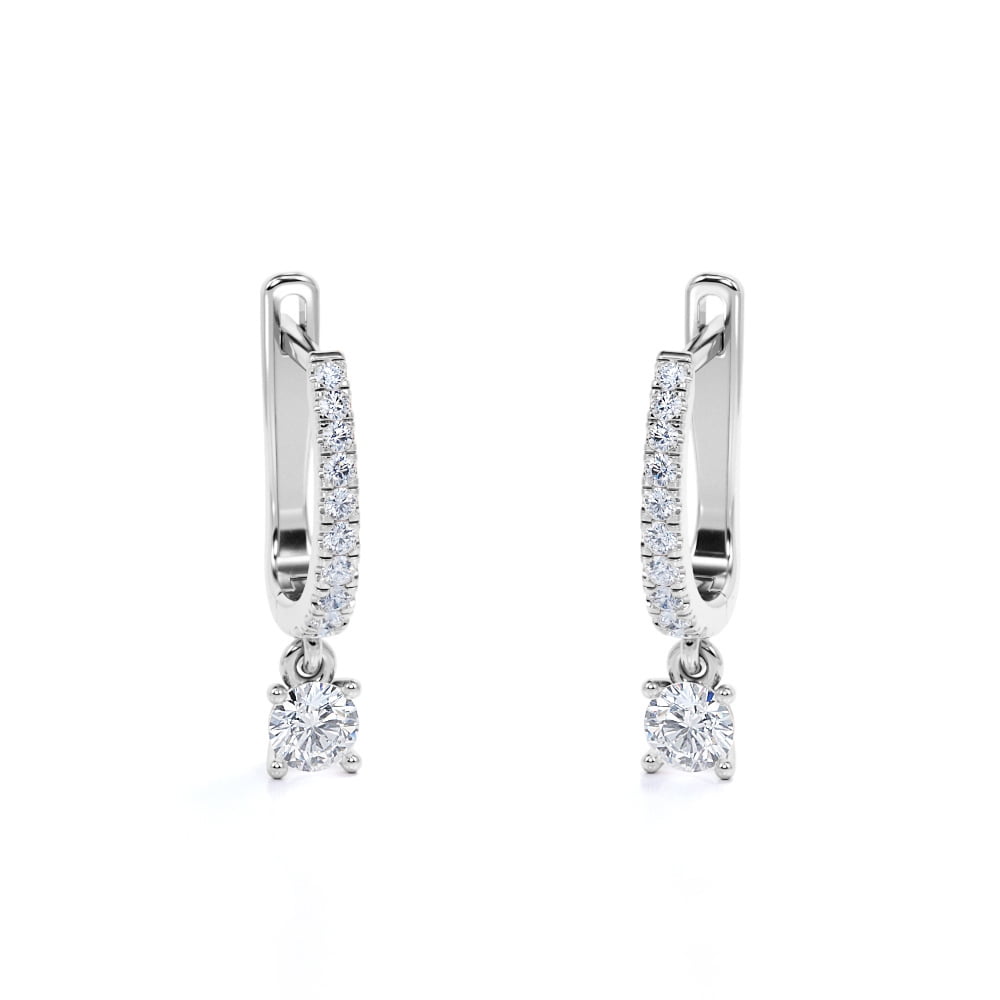 1 Carat Round Brilliant Cut Diamond and Moissanite - 4 Prong Pave Set Huggie Hoop Earrings - 18K White Gold Plating over Silver