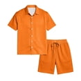thumbnail image 3 of EliteGoogv Men Two Piece Set Mesh Short Sleeve Shirt And Shorts Casual Outfit For Men Summer Beach Matching Set Orange 3XL, 3 of 9
