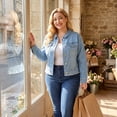 thumbnail image 4 of Agnes Orinda Women's Plus Size Jean Jackets Long Sleeves Washed Denim Coats with Pockets 1X Sky Blue, 4 of 10