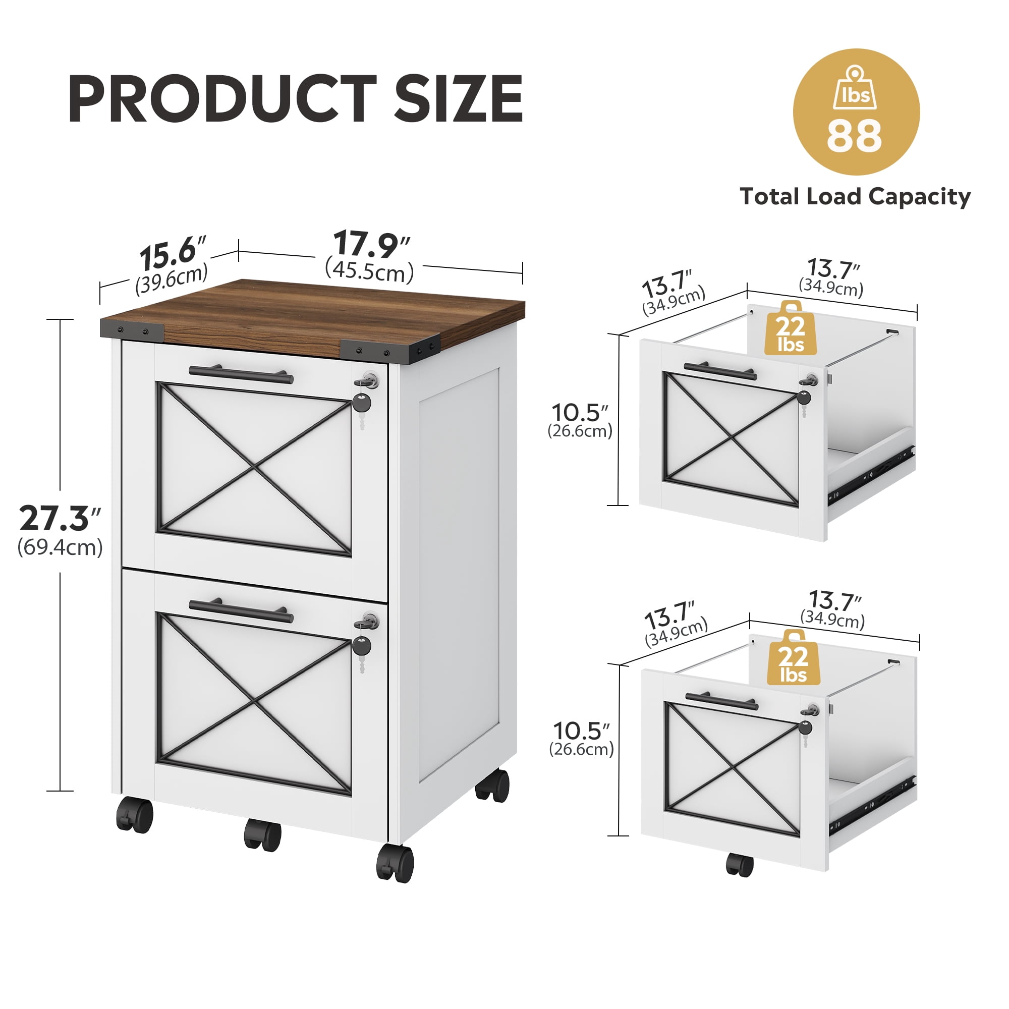 GALAXHERO 2 Drawer File Cabinet with Lock, Under Desk Filing Cabinets, Mobile Printer Stand for Home Office, Wood Storage Organizer Fit Letter/A4 Size, White