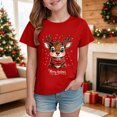 thumbnail image 2 of sdbrld Kids Xmas Shirts for Girls Christmas Short Sleeve Funny T-Shirt Tops for Holiday Party Clothes Red Sizes 13-14 Years, 2 of 4