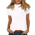 thumbnail image 2 of Uootdi Womens Polka Dot Tees Mock Neck Short Sleeve Dot Print Blouses Casual Loose Lightweight Soft Comfy Daily Wear Shirts Gift, 2 of 6