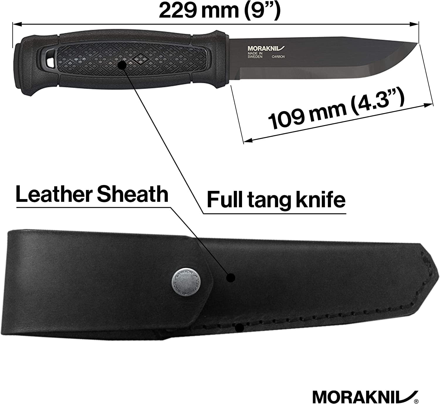 Morakniv Garberg Full Tang Fixed Blade Knife with Carbon Steel Blade, 4.3-Inch