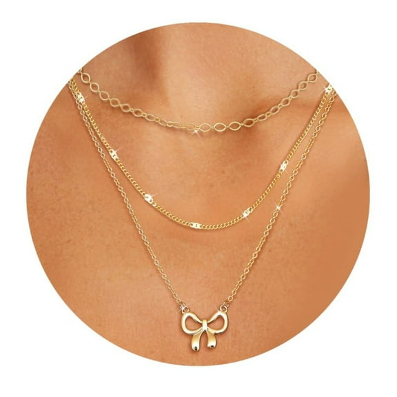 SKQIT 3Pcs Dainty Layered Gold Necklaces for Women - Paperclip Pearl Choker Necklace Stack Set Trendy Simple Layering Chain Pendant Jewelry Non Tarnish Waterproof Gifts