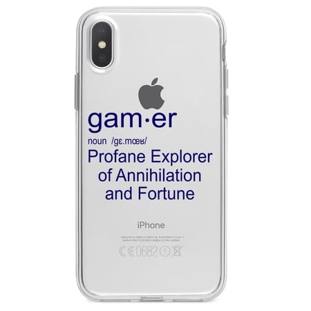 DistinctInk Clear Shockproof Hybrid Case for iPhone X / XS (5.8" Screen) - TPU Bumper Acrylic Back Tempered Glass Screen Protector - Gamer Dictionary Definition Profane Explorer