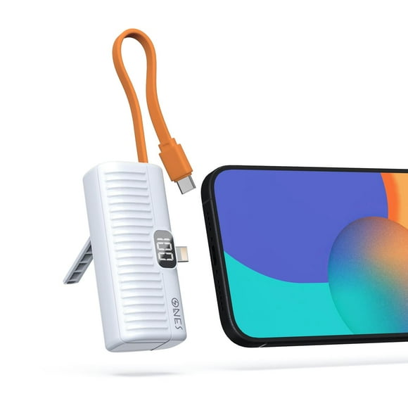 Batería Externa ONES Blanca Carga Rápida con Pantalla LED y Mini Cargador Portátil 5000mAh