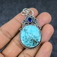 thumbnail image 2 of Adidev 30 Carat Tibetan turquoise with blue topaz Gemstone Round Shape Sky Blue Color 925 Sterling Silver Pendant for Women With Chain, 2 of 5