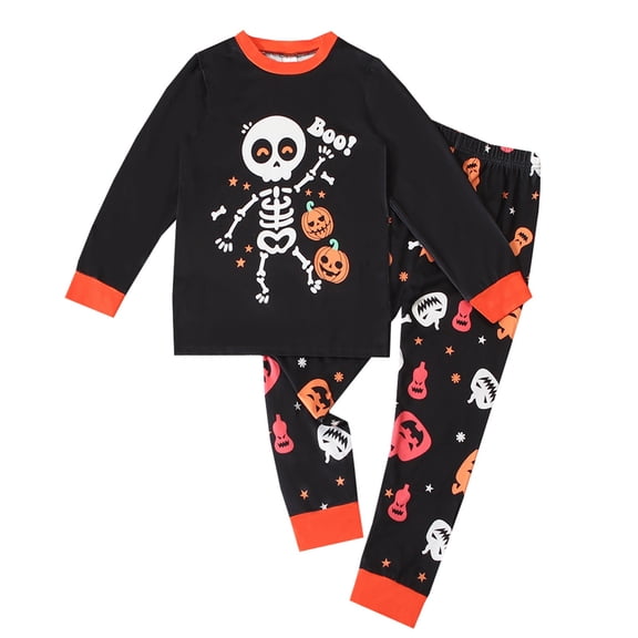 Shadoumai Halloween Pajamas for 10 - 14 O Neck Pumpkin Print Long Sleeved Button Top Comfy Nightwear Outfits 2 Piece Sets Pajamas for