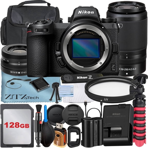 Nikon Z7 Mirrorless Camera with NIKKOR 16-50mm   DX 50-250mm Zoom Lens   128GB Memory Card   Case   UV Filter   ZeeTech Accessory Bundle (International Version)