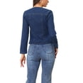 thumbnail image 3 of INSPIRE CHIC Women's Stretchy Jean Jacket Lapel Collar One Button Long Sleeve Work Denim Jackets XS Dark Blue, 3 of 6