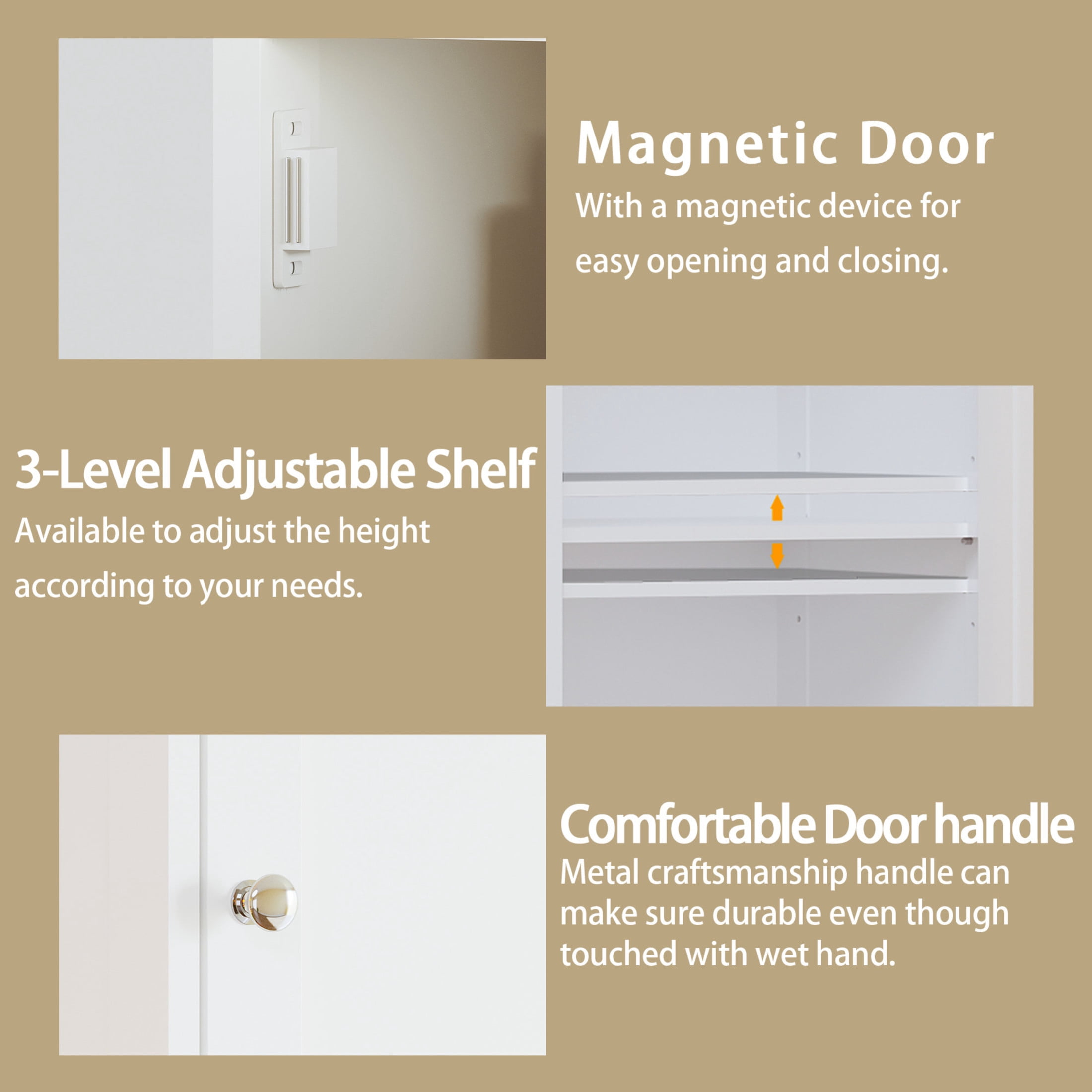 Noble House 67" Tall Bathroom Cabinet, Narrow Storage Tower with Doors and Hidden Drawer, Adjustable Shelves, White