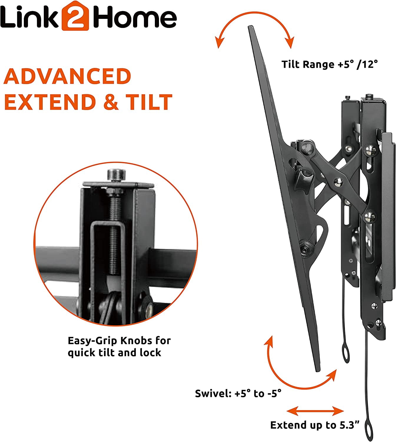 Link2Home Extend & Tilt TV Wall Mount for 42" - 90" TVs, Up to 154 lbs.