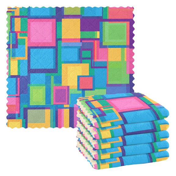 Yayeee 6 Pack Kitchen Dishcloths for Washing Dishes Soft Absorbent Microfiber Towels, Colorful Geometric Pattern