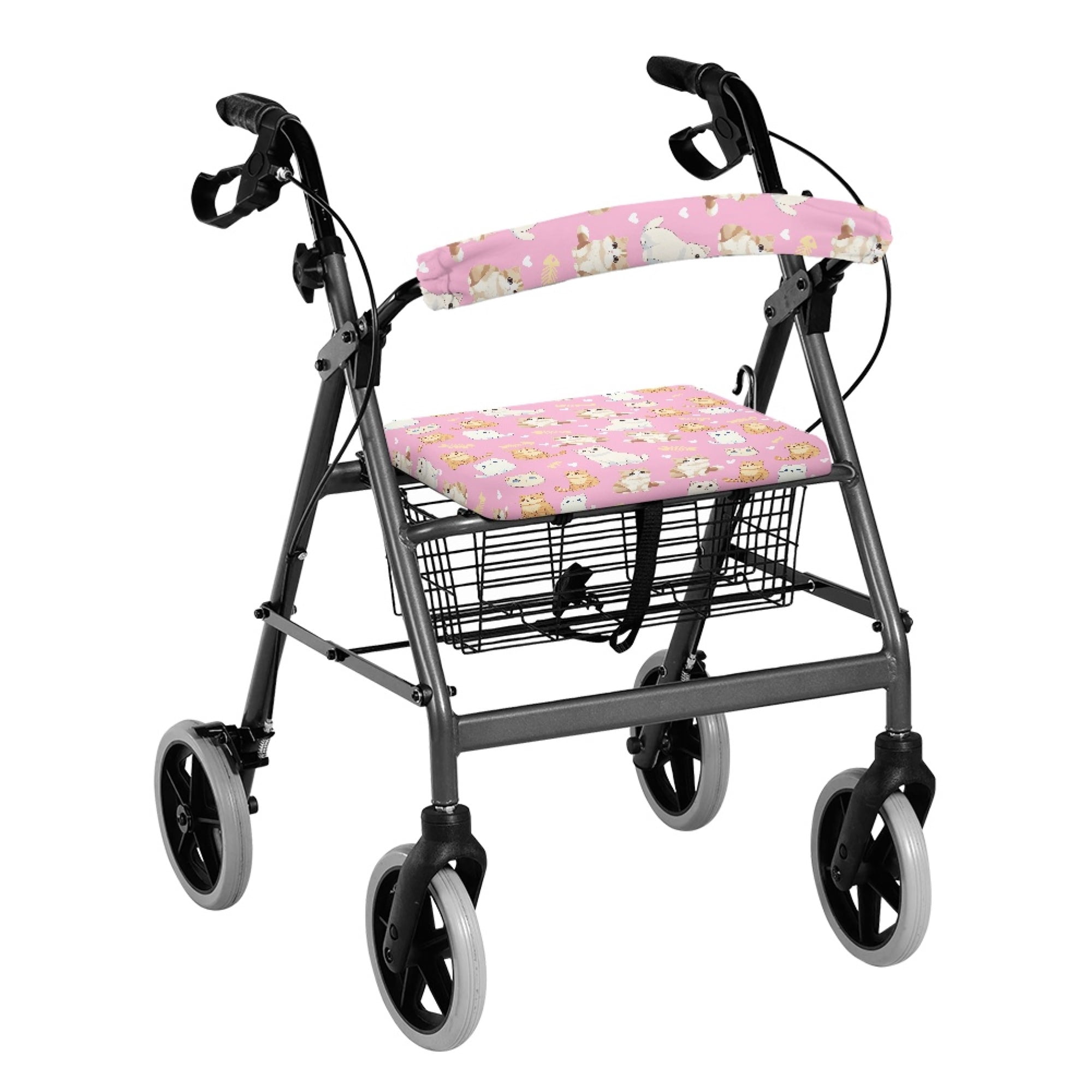 Jiueut Heart Cat Rollator Walker Seat and BackRest RollBar Covers Set for Women 2 Piece Rollator Walker Seat and BackRest Cover with Cats Street Assistive Vehicle Cover