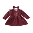 thumbnail image 1 of PENGXIANG Bébé Filles Automne Hiver Velours Côtelé Robe à Manches Longues Bandeau Robes Enfants Vin Rouge 6-12 Mois, 1 of 9