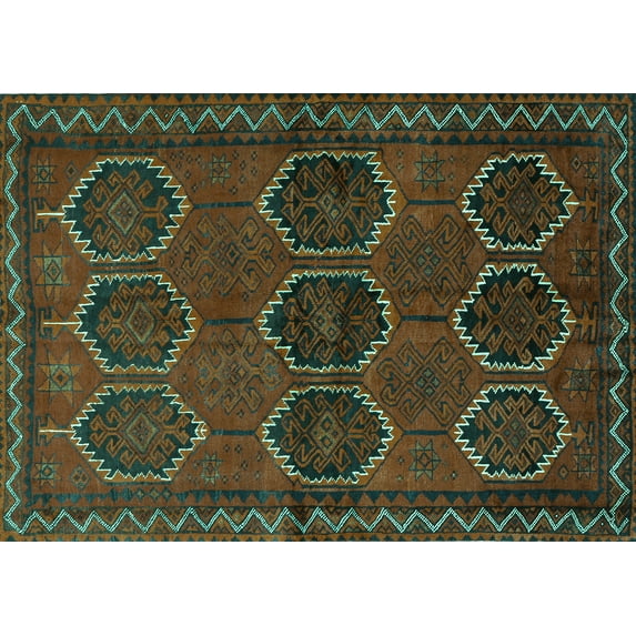 Ahgly Company Indoor Rectangle Persian Turquoise Blue Traditional Area Rugs, 5' x 7'