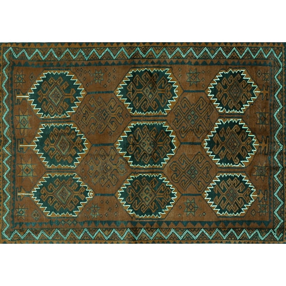 Ahgly Company Machine Washable Indoor Rectangle Persian Turquoise Blue Traditional Area Rugs, 5' x 7'
