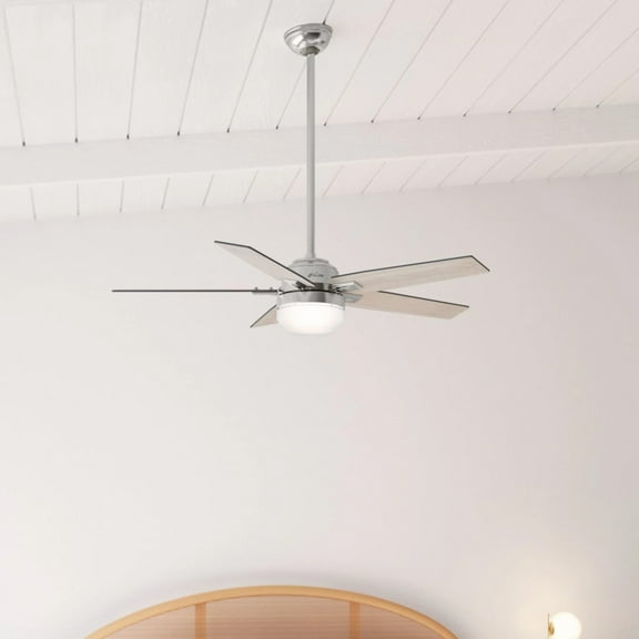 Restored Hunter Fan 52 inch Contemporary Brushed Nickel Indoor Ceiling Fan with Light and Remote Control for Bedroom, Living Room/Family Room, Dining Room, Kitchen, Office (Refurbished)