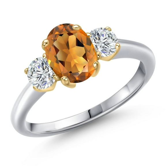 Gem Stone King 10K Two Tone Gold Orange Red Madeira Citrine and Lab Grown Diamond Engagement Ring for Women | 1.64 Cttw | Oval 8X6MM | Gemstone November Birthstone | Size 6