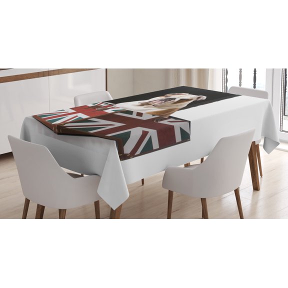 Ambesonne English Bulldog Tablecloth Rectangular Table Cover, Patriotic Dog, 60"x84", Multicolor
