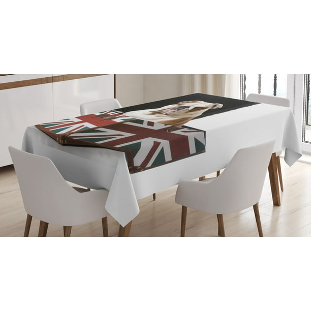 English Bulldog Tablecloth Cute Bulldog Sitting In Union Jack