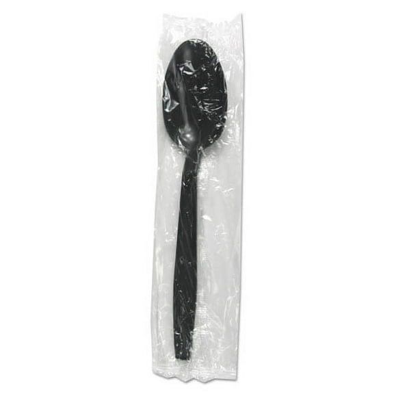 Heavyweight Wrapped Polypropylene Cutlery, Teaspoon, Black, 1,000/carton | Bundle of 2 Cartons