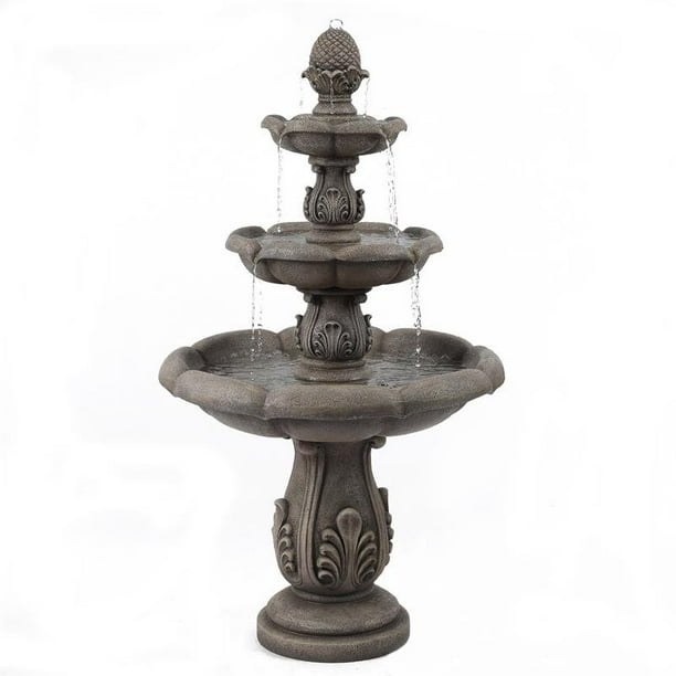 Luxen Home Resin Gray Pineapple Three Tier Outdoor Fountain Com Luxen Home Resin Gray Pineapple Three, Large Resin Outdoor Fountains