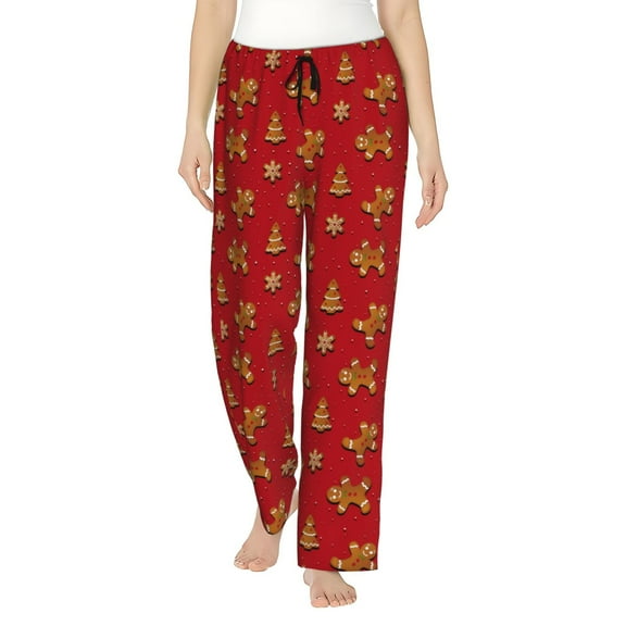 Logiee Gingerbread Man Print Women Pajama Pants,Comfy Pj Bottom with Pockets & Drawstring,Stretch Casual Sleepwear-Small