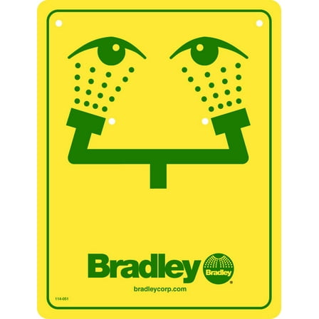 Bradley 114-051 Eyewash Safety Sign, Yellow CA2
