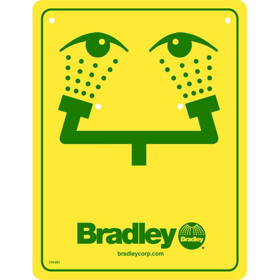 Bradley 114-051 Eyewash Safety Sign, Yellow CA2