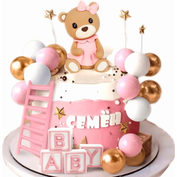 Pink Bear Theme Cake Decorations Set - Sweet Celebration Party Decor