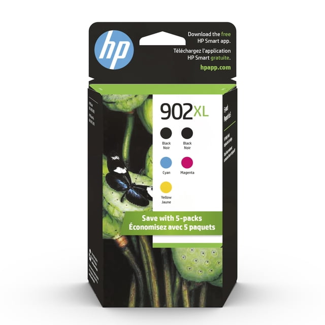 Cartuchos de tinta HP 902XL negro, cian, magenta y amarillo (paquete de 5)