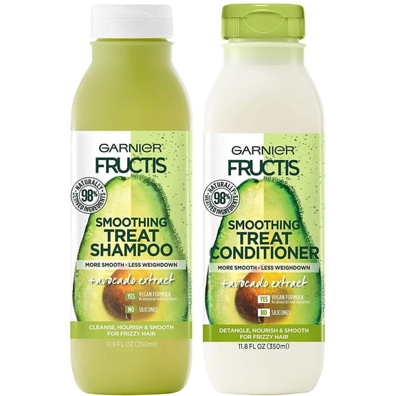 Garnier Fructis Smoothing Treat Shampoo and Conditioner, For Frizzy Hair, Avocado 11.8 oz