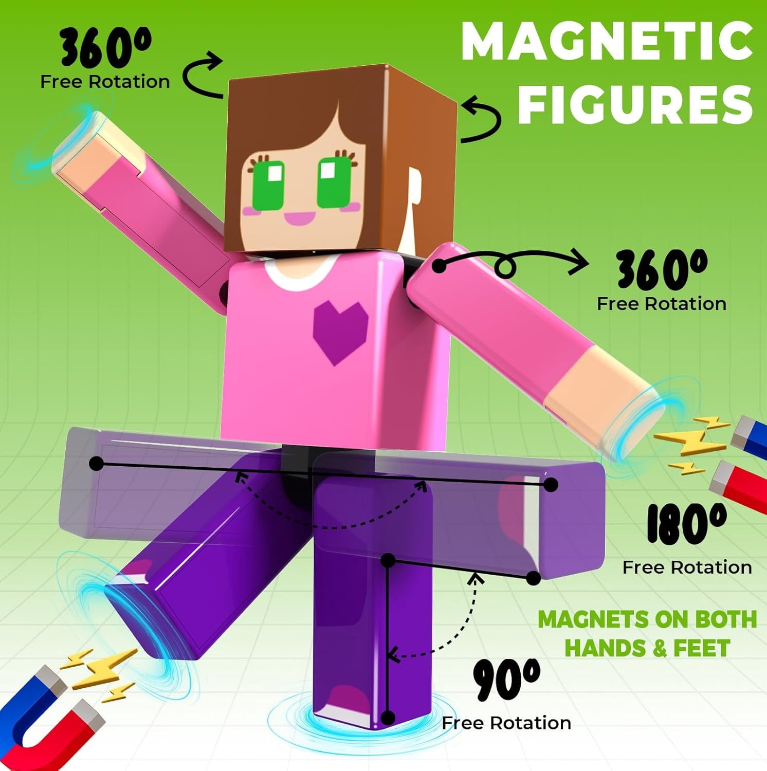 Annexfun 20 Pcs Magnetic Action Figures Playset - Magnetic Building Blocks, Magnet Cubes and Rotatable Figures Character Toys for Kids, STEM Toys, Christmas Birthday Gift for 3+ Year Old Boys Girls