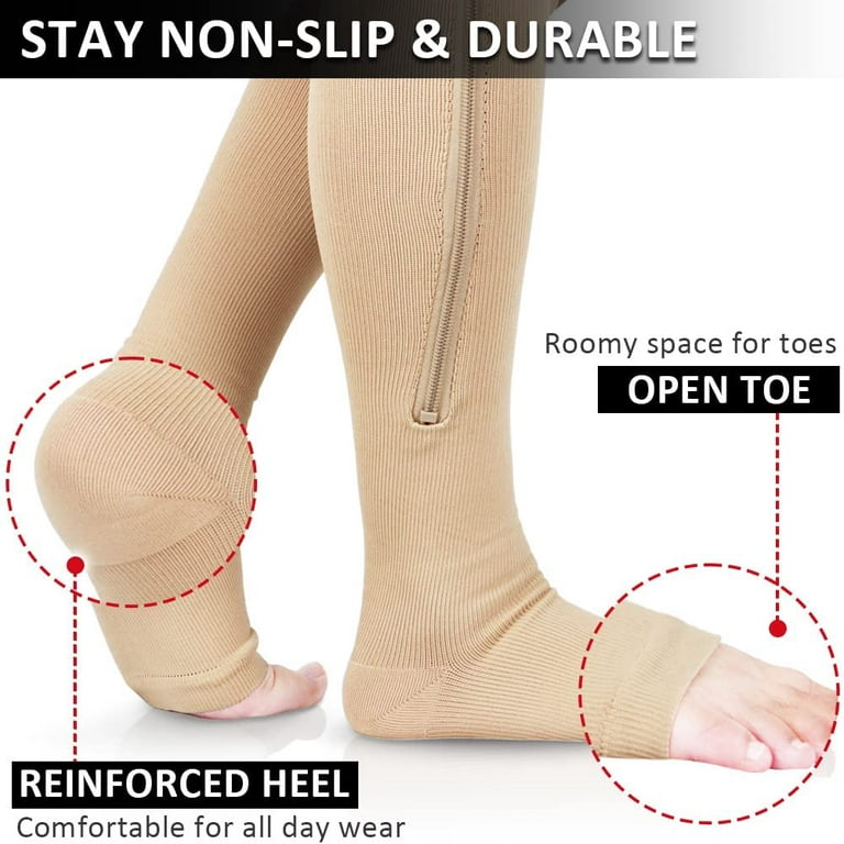 Dream Lifestyle Zipper Compression Socks for Women and Men,Knee High Open  Toe Firm Support Graduated Varicose Veins Hosiery for  Edema,Swollen,Nurses,Pregnancy,Recovery(5 Sizes) 