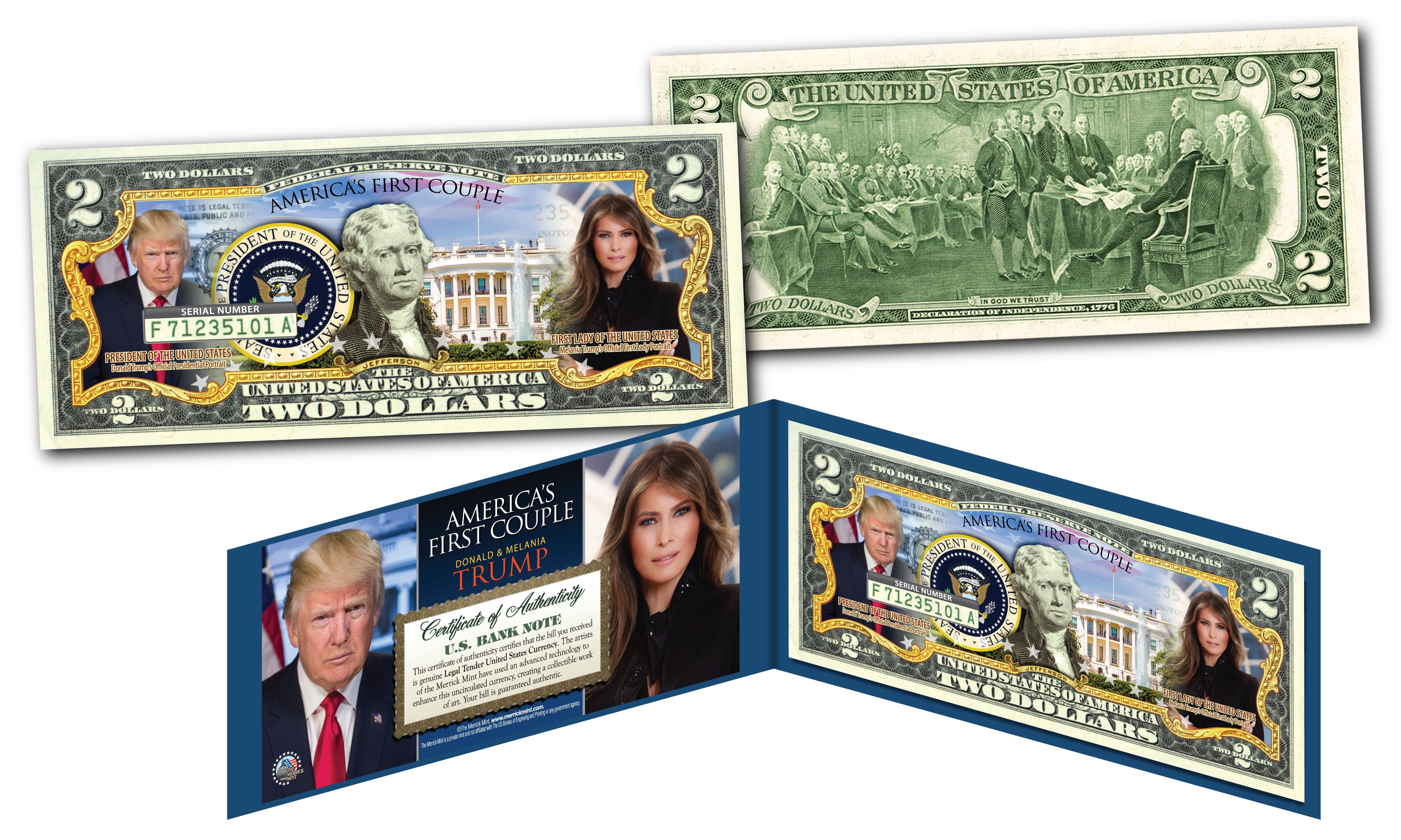 $2 BILL! DONALD TRUMP "45TH PRESIDENT OF THE UNITED STATES" COLORIZED U.S 