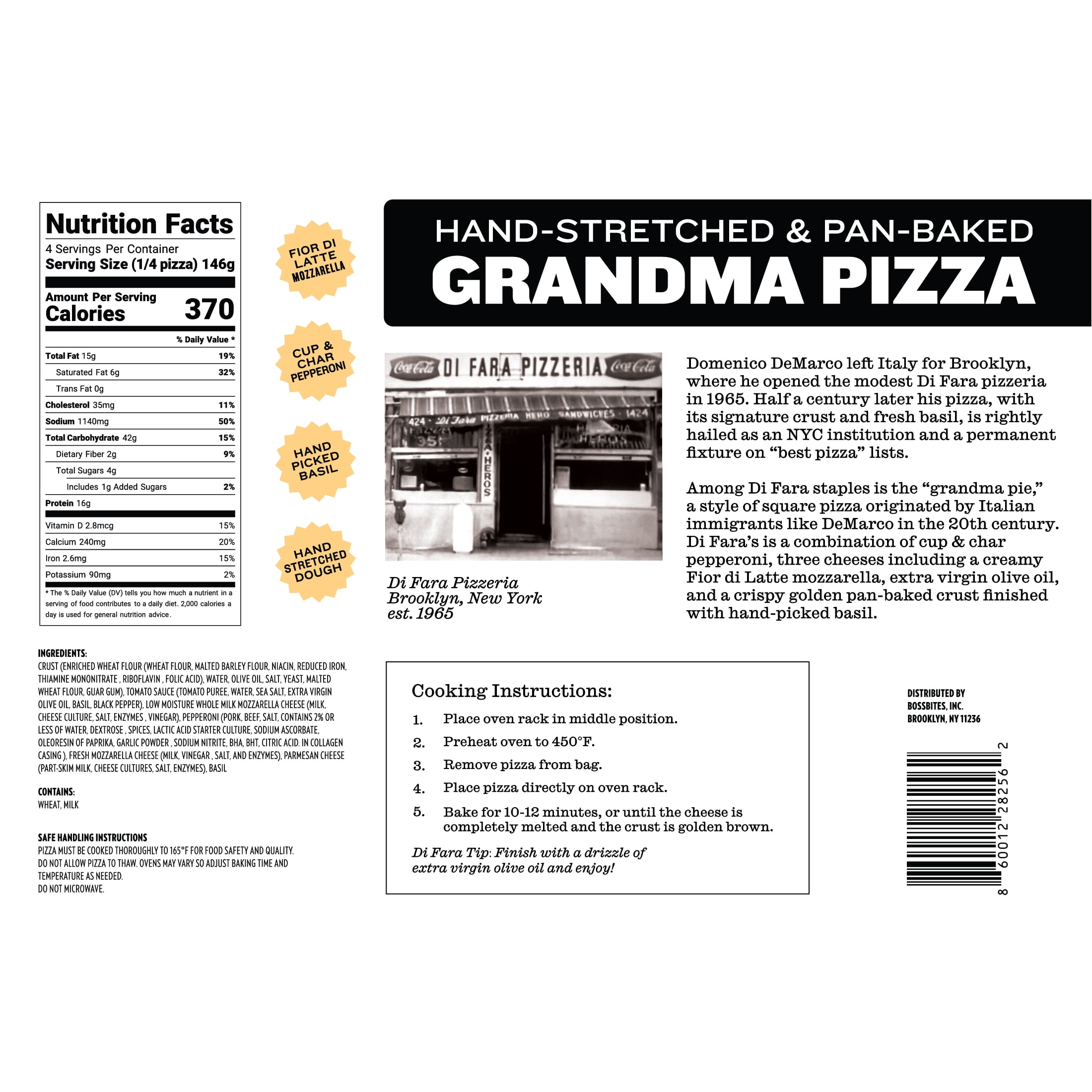 Di Fara Grandma Style Pepperoni New York Style Square Crust, Mozzarella Cheese, Contains Milk & Wheat, 20.54 oz ( Frozen)
