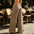thumbnail image 4 of Womens Cotton Palazzo Pants Wide Leg Elastic High Waist RuffleCasual Summer Beach Vacation Trousers with Pockets, 4 of 6