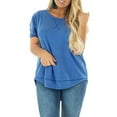 thumbnail image 5 of LANREMON Oversized Flowy Short Sleeve T Shirts for Women Summer Casual Plus Size Crew Neck Tunics Tops Blouses Blue, 5 of 6