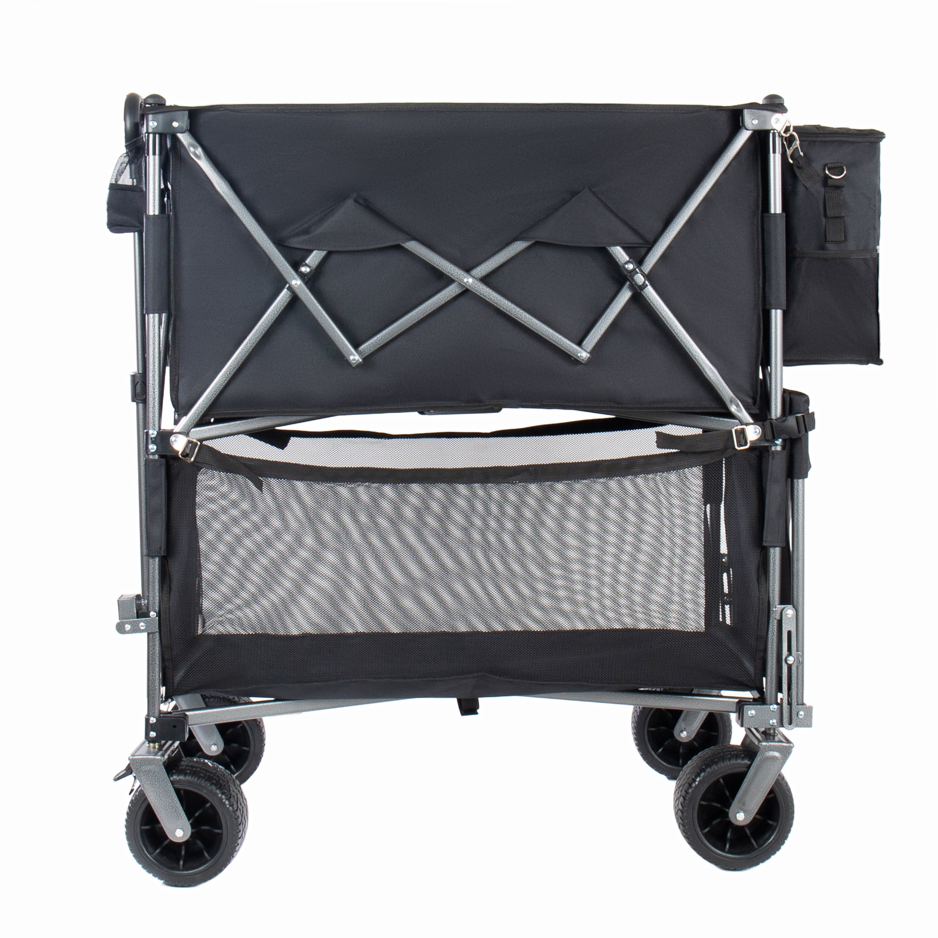 55" Heavy Duty Double-Layer Wagon, Black 560LBS Capacity, 650L Collapsible Cart with 7"×4" All-Terrain Wheels, for Sports/Camping/Fishing/Transport