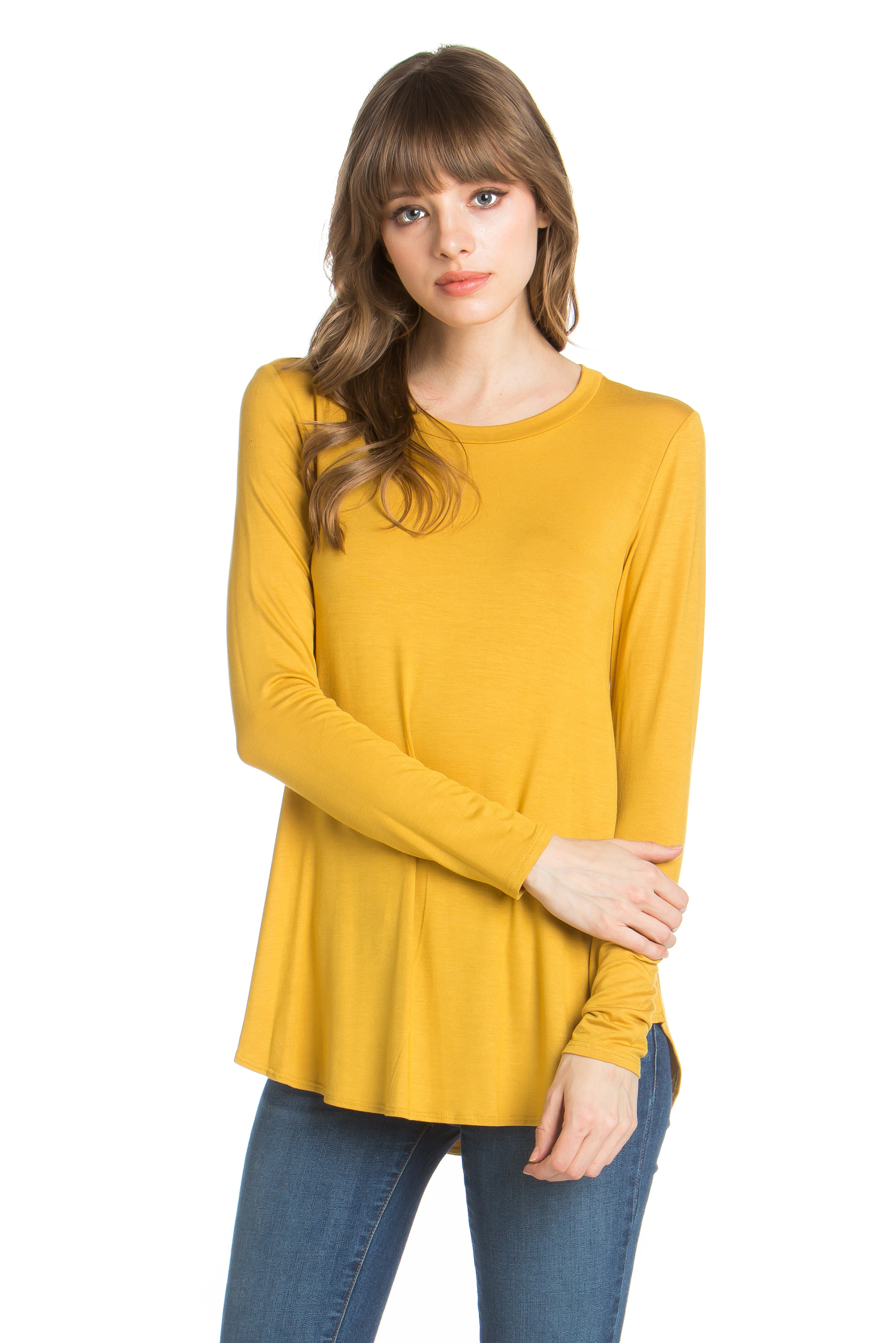 Azules Women's Long Sleeve Flowy Tunic Mustard Medium [Made in USA