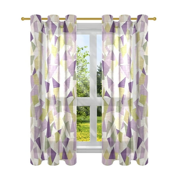 Purple Green Fragments Semi Sheer Curtains for Living Room Bedroom Set of 2 Insulated Window Drapes